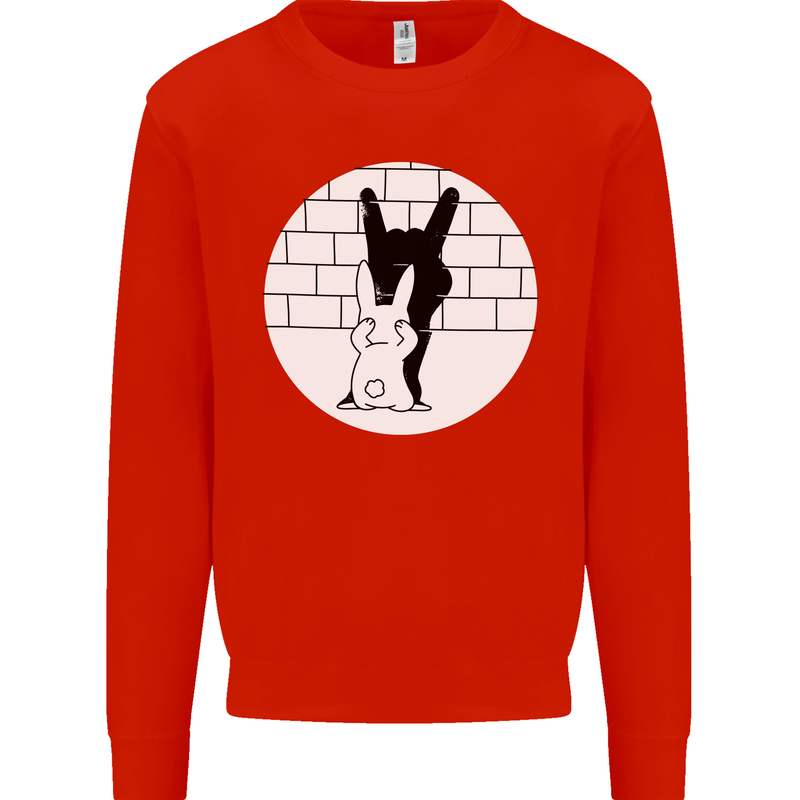 Funny Rock n Roll Salute Rabbit Silhouette Mens Sweatshirt Jumper Bright Red