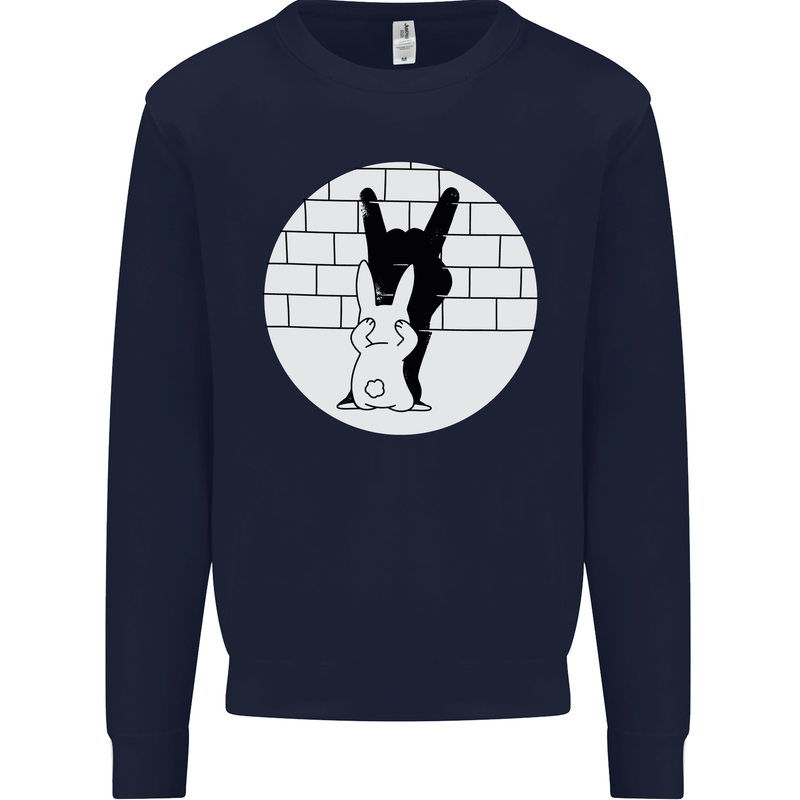 Funny Rock n Roll Salute Rabbit Silhouette Mens Sweatshirt Jumper Navy Blue