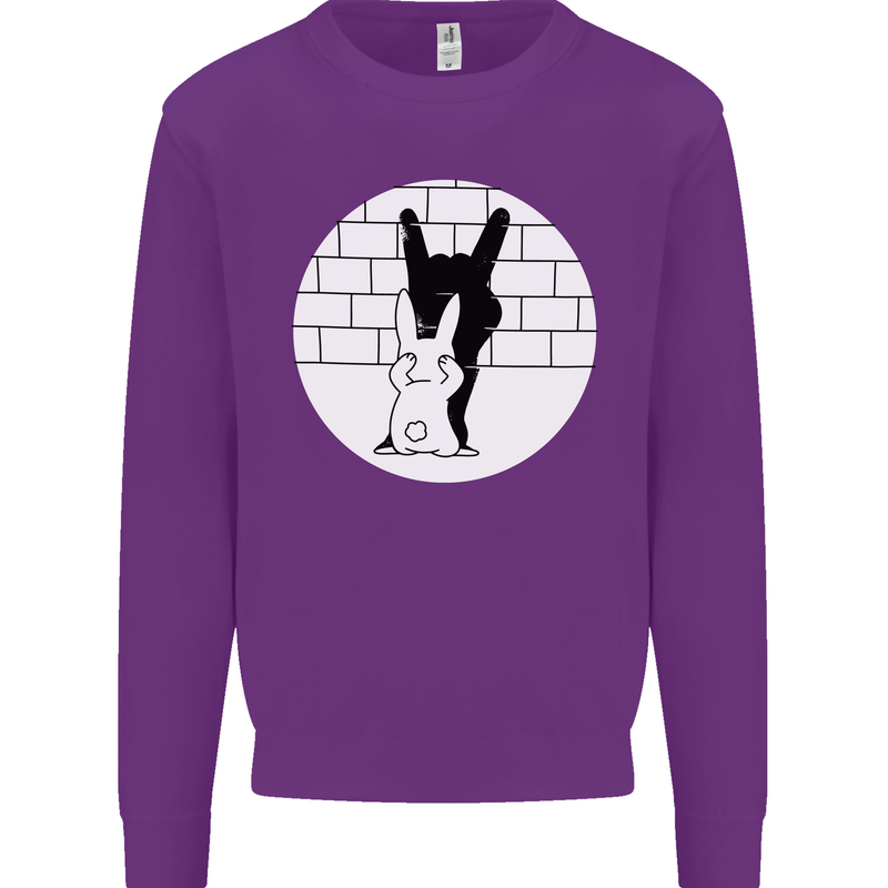 Funny Rock n Roll Salute Rabbit Silhouette Mens Sweatshirt Jumper Purple