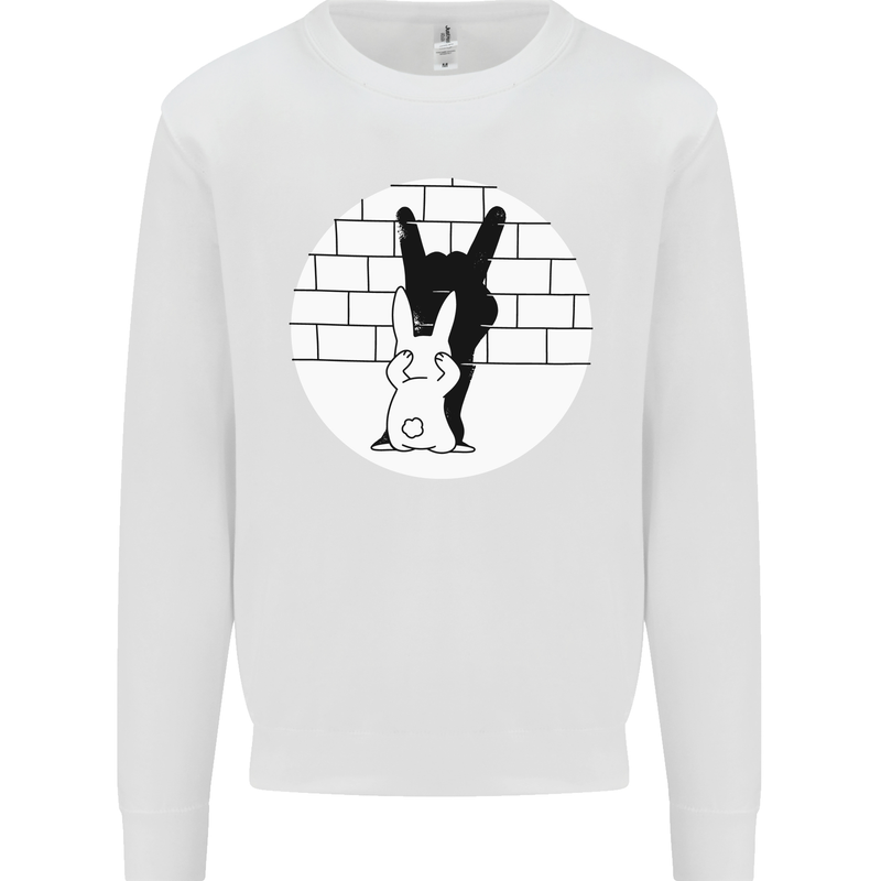Funny Rock n Roll Salute Rabbit Silhouette Mens Sweatshirt Jumper White