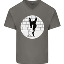 Funny Rock n Roll Salute Rabbit Silhouette Mens V-Neck Cotton T-Shirt Charcoal
