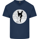 Funny Rock n Roll Salute Rabbit Silhouette Mens V-Neck Cotton T-Shirt Navy Blue