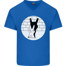 Funny Rock n Roll Salute Rabbit Silhouette Mens V-Neck Cotton T-Shirt Royal Blue