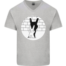 Funny Rock n Roll Salute Rabbit Silhouette Mens V-Neck Cotton T-Shirt Sports Grey