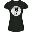 Funny Rock n Roll Salute Rabbit Silhouette Womens Petite Cut T-Shirt Black