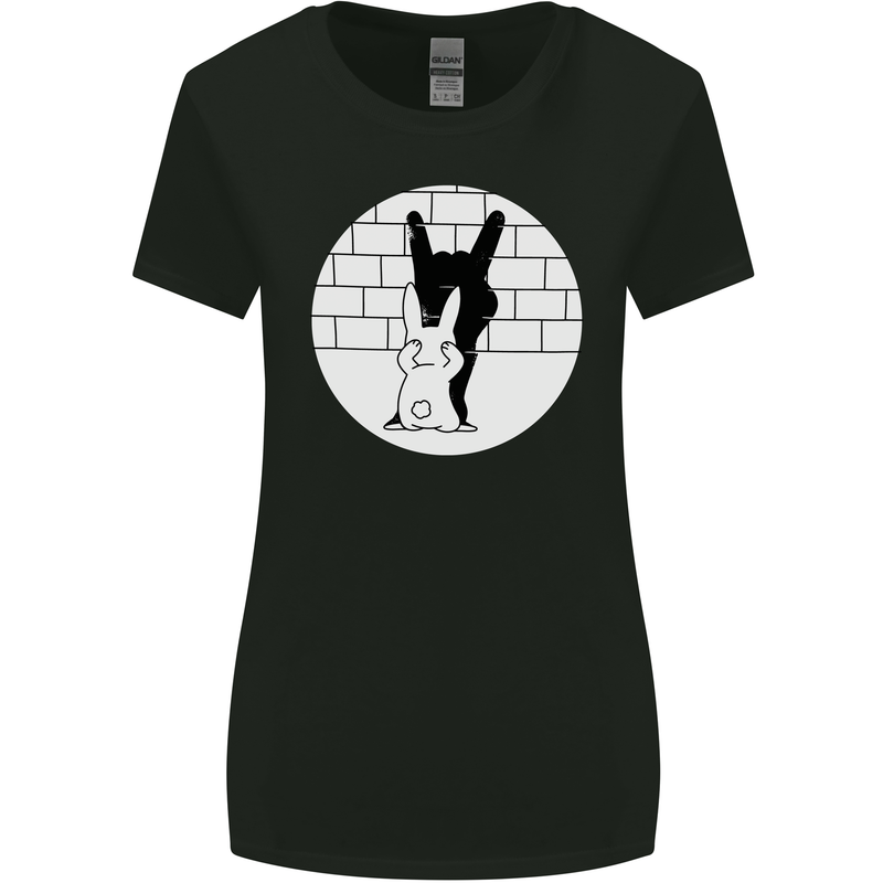 Funny Rock n Roll Salute Rabbit Silhouette Womens Wider Cut T-Shirt Black