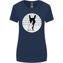 Funny Rock n Roll Salute Rabbit Silhouette Womens Wider Cut T-Shirt Navy Blue