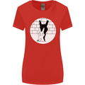 Funny Rock n Roll Salute Rabbit Silhouette Womens Wider Cut T-Shirt Red