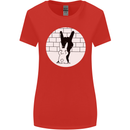 Funny Rock n Roll Salute Rabbit Silhouette Womens Wider Cut T-Shirt Red