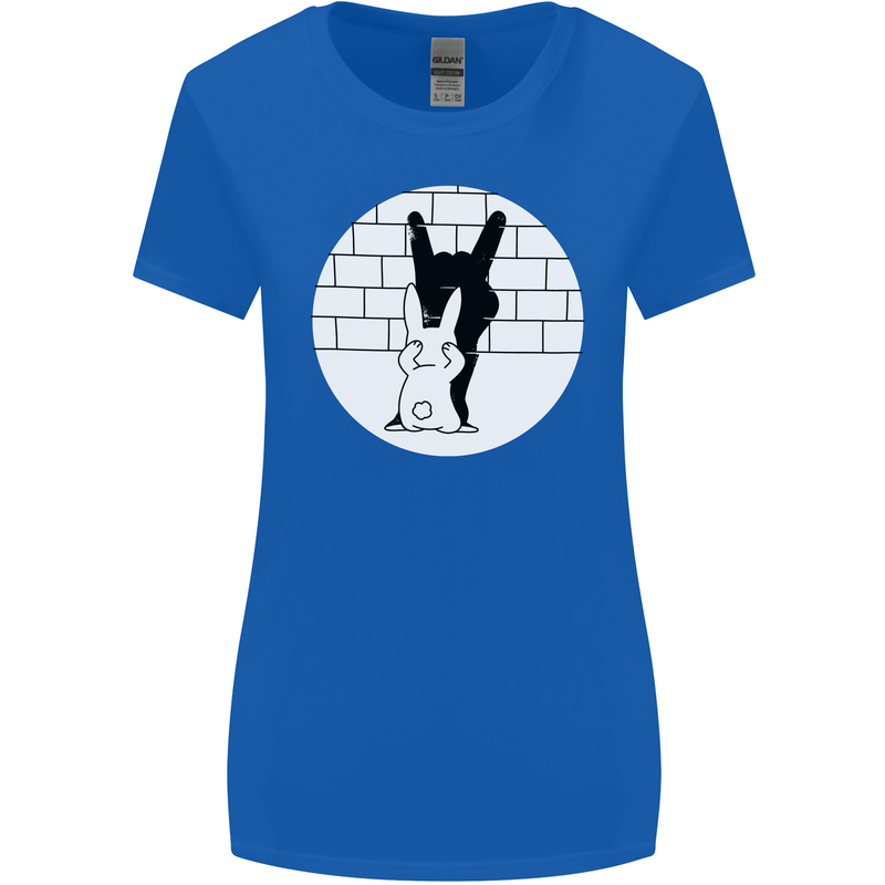Funny Rock n Roll Salute Rabbit Silhouette Womens Wider Cut T-Shirt Royal Blue