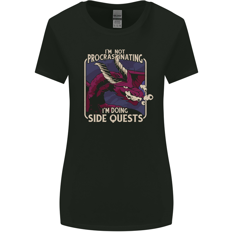 Funny Role Playing Games RPG Side Quests Womens Wider Cut T-Shirt Black