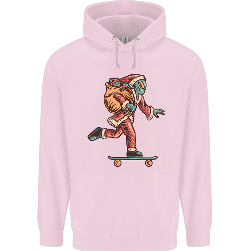 Funny Santa Clause Alien on a Skateboard Childrens Kids Hoodie Light Pink