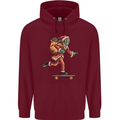 Funny Santa Clause Alien on a Skateboard Childrens Kids Hoodie Maroon