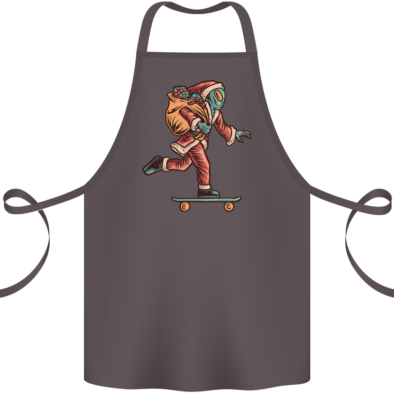 Funny Santa Clause Alien on a Skateboard Cotton Apron 100% Organic Dark Grey