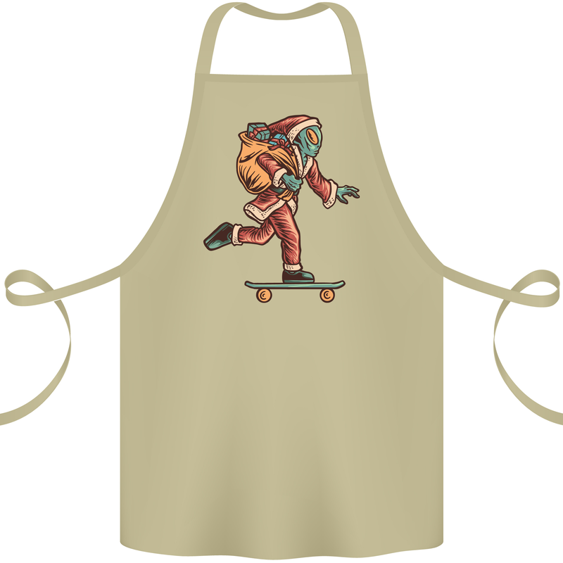 Funny Santa Clause Alien on a Skateboard Cotton Apron 100% Organic Khaki
