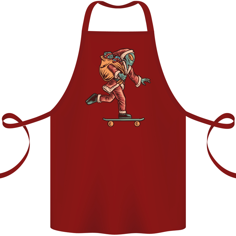 Funny Santa Clause Alien on a Skateboard Cotton Apron 100% Organic Maroon