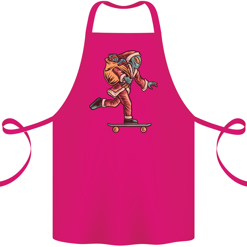 Funny Santa Clause Alien on a Skateboard Cotton Apron 100% Organic Pink