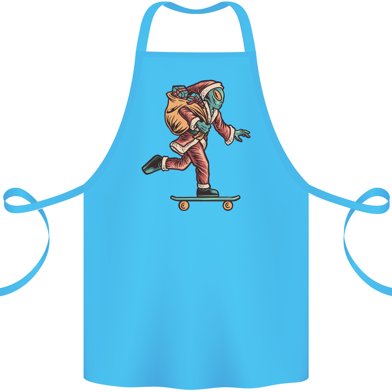 Funny Santa Clause Alien on a Skateboard Cotton Apron 100% Organic Turquoise