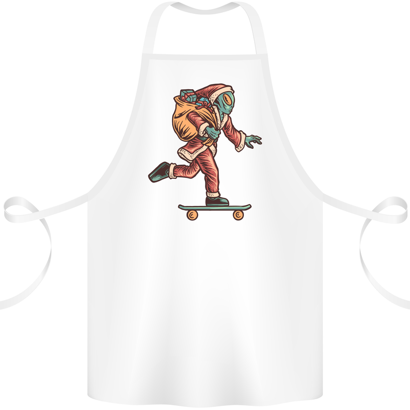 Funny Santa Clause Alien on a Skateboard Cotton Apron 100% Organic White