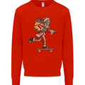 Funny Santa Clause Alien on a Skateboard Kids Sweatshirt Jumper Bright Red