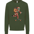 Funny Santa Clause Alien on a Skateboard Kids Sweatshirt Jumper Forest Green