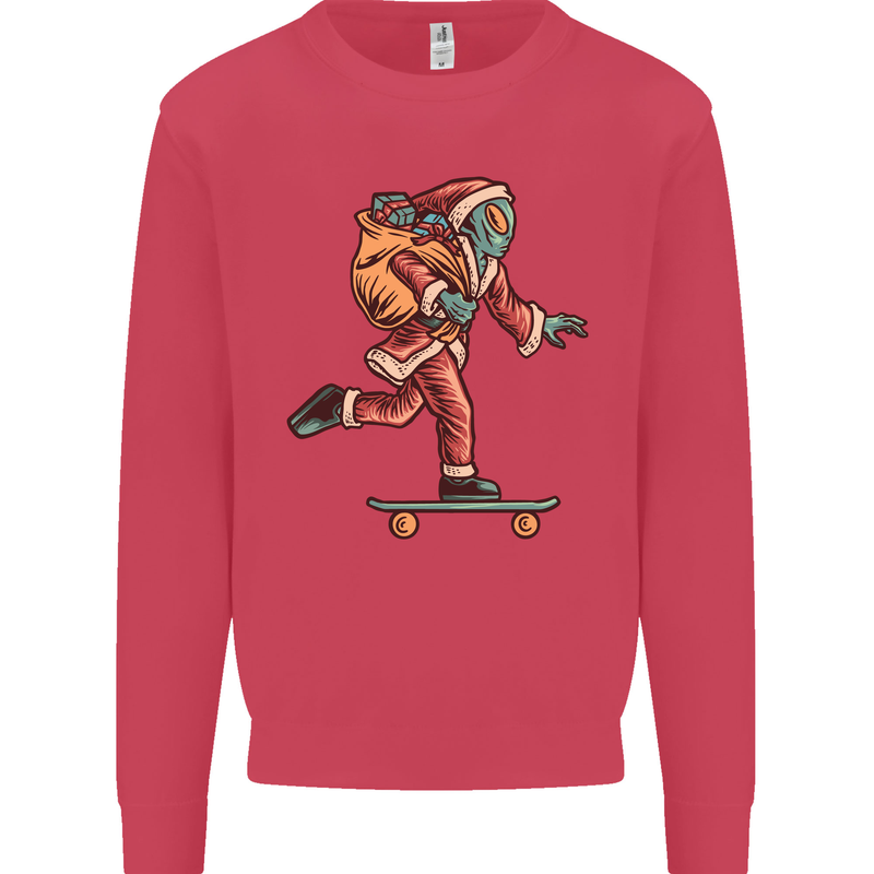 Funny Santa Clause Alien on a Skateboard Kids Sweatshirt Jumper Heliconia