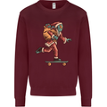 Funny Santa Clause Alien on a Skateboard Kids Sweatshirt Jumper Maroon