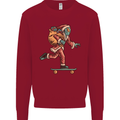 Funny Santa Clause Alien on a Skateboard Kids Sweatshirt Jumper Red