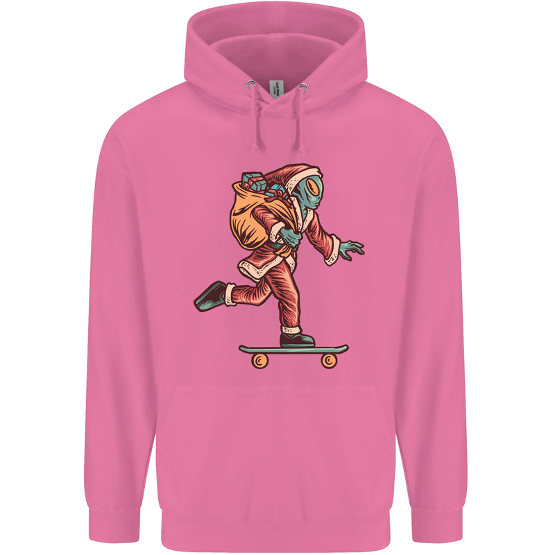 Funny Santa Clause Alien on a Skateboard Mens 80% Cotton Hoodie Azelea