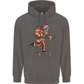 Funny Santa Clause Alien on a Skateboard Mens 80% Cotton Hoodie Charcoal