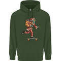 Funny Santa Clause Alien on a Skateboard Mens 80% Cotton Hoodie Forest Green