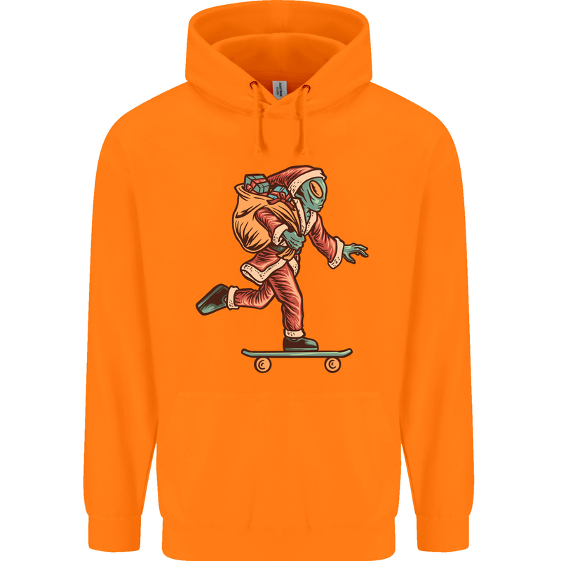 Funny Santa Clause Alien on a Skateboard Mens 80% Cotton Hoodie Orange