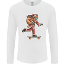 Funny Santa Clause Alien on a Skateboard Mens Long Sleeve T-Shirt White