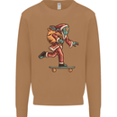 Funny Santa Clause Alien on a Skateboard Mens Sweatshirt Jumper Caramel Latte