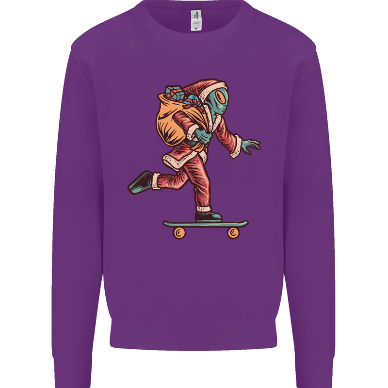 Funny Santa Clause Alien on a Skateboard Mens Sweatshirt Jumper Purple