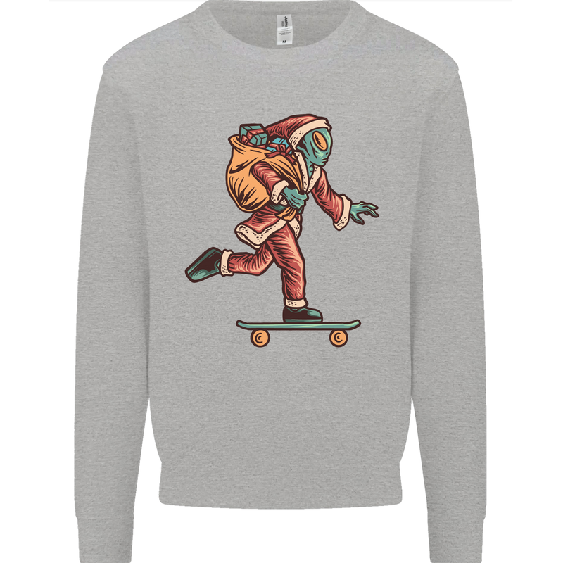 Funny Santa Clause Alien on a Skateboard Mens Sweatshirt Jumper Sports Grey