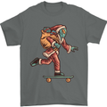 Funny Santa Clause Alien on a Skateboard Mens T-Shirt Cotton Gildan Charcoal