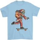 Funny Santa Clause Alien on a Skateboard Mens T-Shirt Cotton Gildan Light Blue