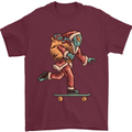 Funny Santa Clause Alien on a Skateboard Mens T-Shirt Cotton Gildan Maroon