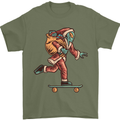 Funny Santa Clause Alien on a Skateboard Mens T-Shirt Cotton Gildan Military Green