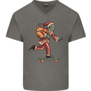 Funny Santa Clause Alien on a Skateboard Mens V-Neck Cotton T-Shirt Charcoal