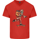 Funny Santa Clause Alien on a Skateboard Mens V-Neck Cotton T-Shirt Red