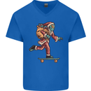 Funny Santa Clause Alien on a Skateboard Mens V-Neck Cotton T-Shirt Royal Blue