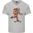 Funny Santa Clause Alien on a Skateboard Mens V-Neck Cotton T-Shirt Sports Grey