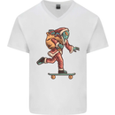Funny Santa Clause Alien on a Skateboard Mens V-Neck Cotton T-Shirt White