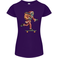 Funny Santa Clause Alien on a Skateboard Womens Petite Cut T-Shirt Purple