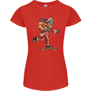 Funny Santa Clause Alien on a Skateboard Womens Petite Cut T-Shirt Red