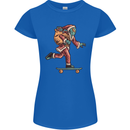 Funny Santa Clause Alien on a Skateboard Womens Petite Cut T-Shirt Royal Blue