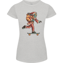 Funny Santa Clause Alien on a Skateboard Womens Petite Cut T-Shirt Sports Grey