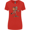 Funny Santa Clause Alien on a Skateboard Womens Wider Cut T-Shirt Red